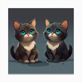Isometric cute adorable big eyes spacecat male and a female kawaii cat, teasing mood, professional graphics, clipart for t-shirt print Canvas Print