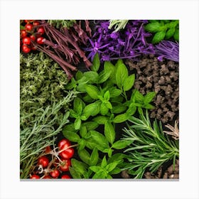 Fresh Herbs On A Black Background 2 Canvas Print