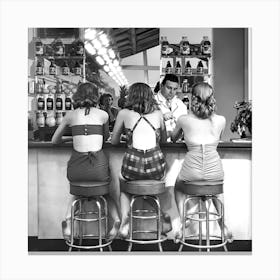 The Girls At The Bar, Vintage Black and White Old Photo, Bar Cart Decor Canvas Print