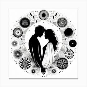 Boho art Silhouette of man and woman 2 Canvas Print