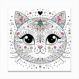 Cat With Flowers line art Canvas Print