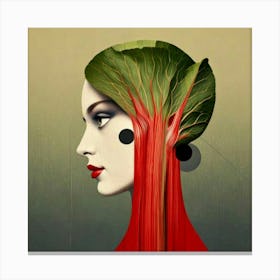 Firefly Woman, Side Profile, Rhubarb, Surreal, Black Circles, Eyes, Imaginative, Artistic, Bold, Uni (3) Canvas Print