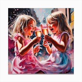 Two Little Girls Drinking Champagne Canvas Print