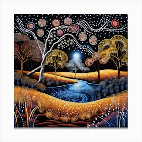 Aboriginal Art Black Background Canvas Print
