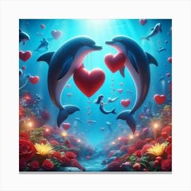 Dolphins With Hearts 2 Canvas Print