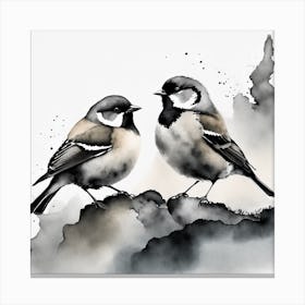 Firefly A Modern Illustration Of 2 Beautiful Sparrows Together In Neutral Colors Of Taupe, Gray, Tan (30) Canvas Print