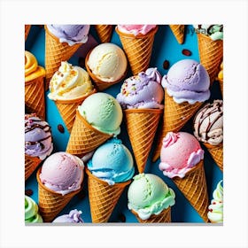 Colorful Ice Cream Cones On Blue Background Canvas Print