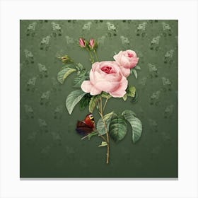 Vintage Provence Rose Botanical on Lunar Green Pattern n.0520 Canvas Print