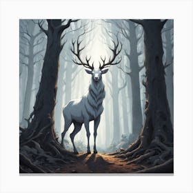 A White Stag In A Fog Forest In Minimalist Style Square Composition 49 Canvas Print