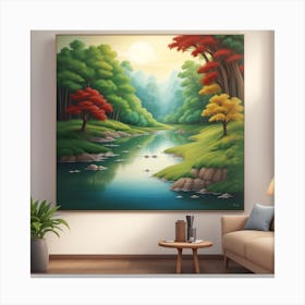 River Landscape Painting Canvas Print