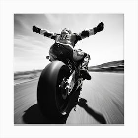 A Race Motorcycle Driver With Arms Wide Open, Not Holding The Handle, With High Speed, Sideshot, Hasselblad, 1 Stampe su tela