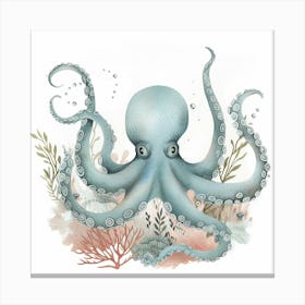 Storybook Style Octopus With Seaweed 1 Canvas Print