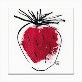 Strawberry  painting minimal contemporary modern red black paint ink simple square kitchen still life Canvas Print