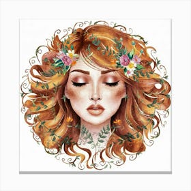 Watercolor Of A Girl With Flowers 6 Canvas Print