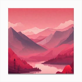 Misty mountains background in red tone 29 Canvas Print