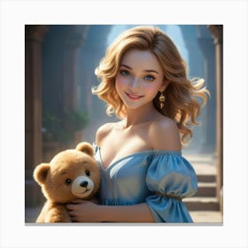 Beautiful Girl With Teddy Bear Canvas Print