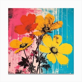 Andy Warhol Style Pop Art Flowers Flowers 4 Square Canvas Print