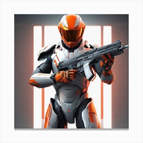 A Futuristic Warrior Stands Tall, His Gleaming Suit And Orange Visor Commanding Attention 6 Canvas Print