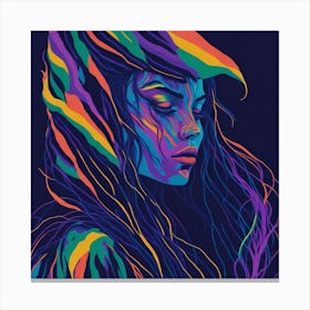 Psychedelic Girl With Closed Eyes Highlighting Colorful Eyelashes Canvas Print