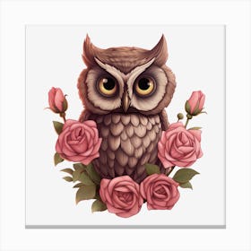 Owl With Roses 19 Canvas Print