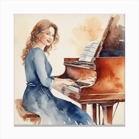 Watercolor Girl Playing Piano 1 Canvas Print