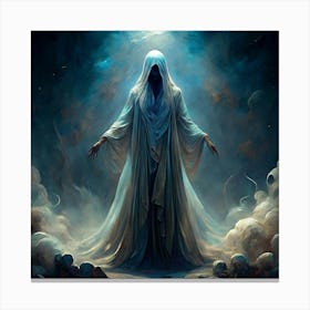 White Robed Figure Standing In A Cloud With Red Eyes Canvas Print