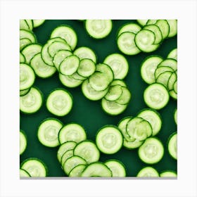 Cucumber Slices On Green Background Canvas Print