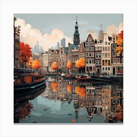 Amsterdam Canal Reflections In Autumn Canvas Print