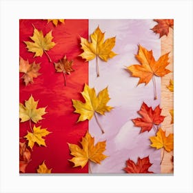 An Abstract Fall Themed Wallpaper A Group Of Maple Leaves In A Rainbow Of Autumn Hues Vivid Red W (6) Canvas Print