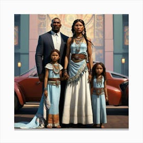 Family In Front Of A Car Canvas Print