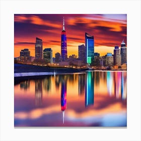 City Skyline At Sunset Canvas Print