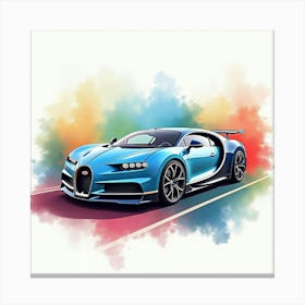 Bugatti Bolide On A Colorful Watercolor Backdrop, No Signature Or Logo 1 Canvas Print