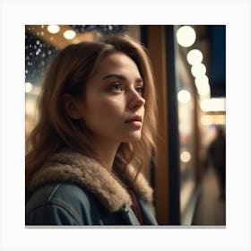 Photo Beautiful Young Woman Looking At The Shop Window At Night 2 (1) Canvas Print