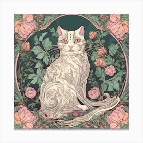 William Morris Classic Inspired   Cats With Stars Sage And Pink Square Canvas Print