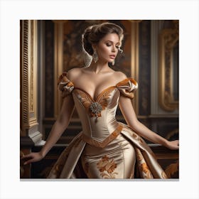 Beautiful Woman In A Golden Gown 8 Canvas Print