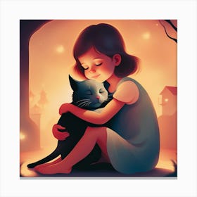 Little Girl Hugging Cat Canvas Print