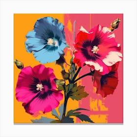 Andy Warhol Style Pop Art Flowers Hollyhock 4 Square Canvas Print