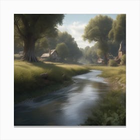 Village By A River 1 Canvas Print