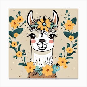 Llama With Flowers Canvas Print