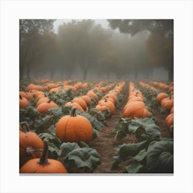 Pumpkin Field In The Fog Canvas Print