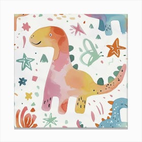 Starry Dinosaur Muted Pastels Pattern 3 Canvas Print