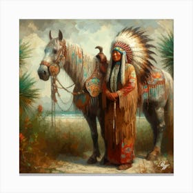 Elderly Native American Woman With Horse 2 1 Canvas Print