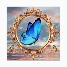 Mariposa Azul Marco Dorado Canvas Print