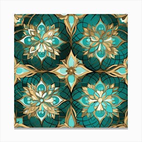 Gold And Teal Floral Pattern Canvas Print