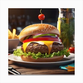 Hamburger On A Plate 187 Canvas Print