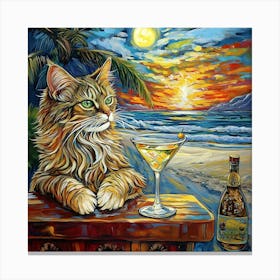 Cat At The Beach Bar 1 Canvas Print