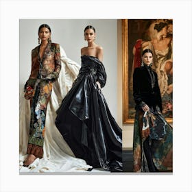 Collage Featuring High Fashion Models Draped In Luxurious Garments Interspersed With Eclectic Art P (1) Canvas Print