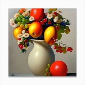 Vase Of Fruit And Flowers Canvas Print