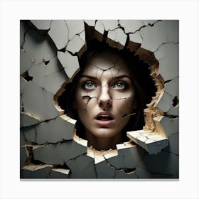 Woman Peeking Out Of A Crack Canvas Print