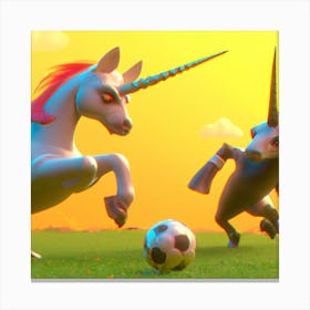 Two Unicorns Playing Football Canvas Print
